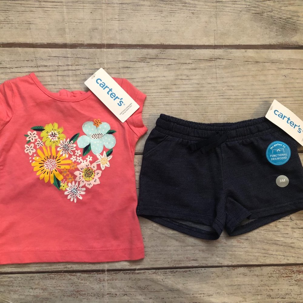 Carter's Baby Girl Floral Summer Outfit w Stretchy Shorts, Size 3 Months, NWTs